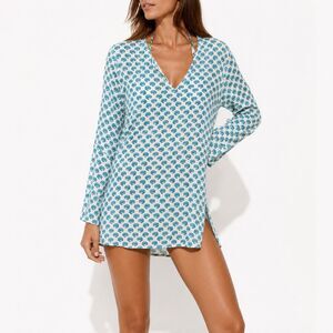 Coastal Beach Resort Swim Cover Up Madison Matthews Printed Tunic Top Small